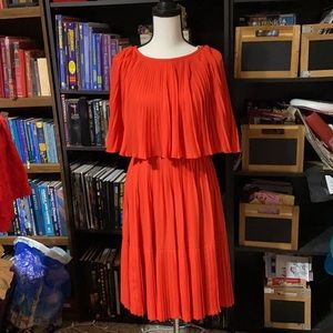Kate Spade Pleated Persimmon Red Orange Cape Dress